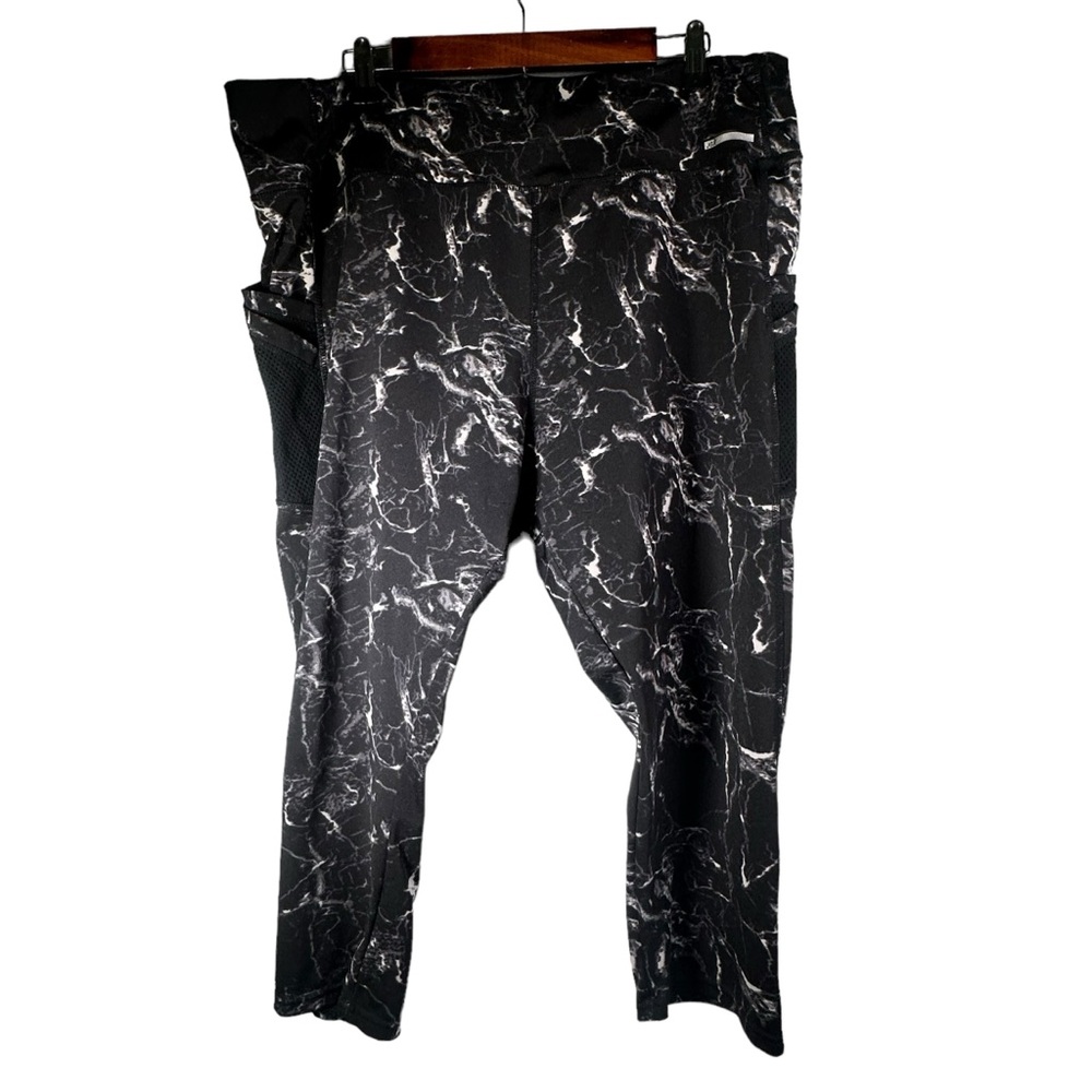 JGX Performance 4 Pocket Marble Acid Wash Leggings 3X Black Gray